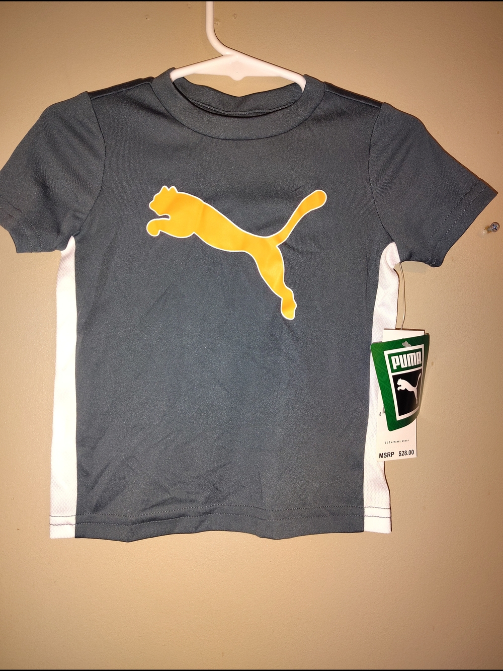Puma Boys' Short Sleeve Gray Shirt with Yellow Logo
